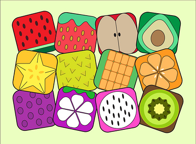 Squre fruit icon box cartoon design fruit graphic design icon illustration