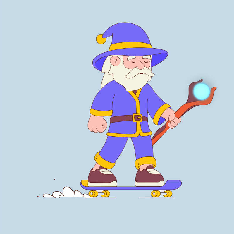 Wizard skate animal animation branding character cute design graphic design illustration logo mascot motion skate skateboard ui unused witch wizard