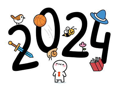 Welcome 2024! 2024 bee bird branding cartoon character creative design doodle emoji emoticon fantasy flat funny illustration logo magic mascot meme snail