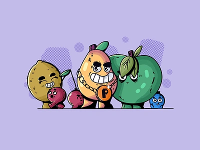 Fruit Gang apple blueberry branding cherry design fruit graphic design icon illustration kiwi line minimal pear retro simple ui