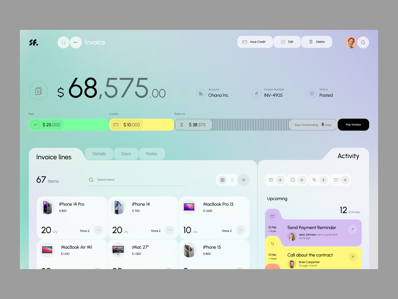 Salesforce CRM - Invoice Management Software analytics app automation b2b business crm dashboard data design interface invoice management product design saas software ui ux web web app webapp