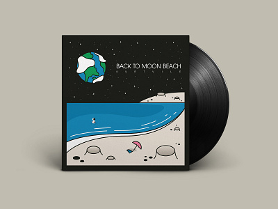 Back to Moon Beach - Kurt Vile album art album cover astronaut back to moon beach beach crater earth illustration kurt vile moon music ocean space stars towel umbrella universe vector vinyl water