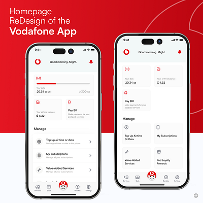 Homepage Redesign of the Vodafone App fintech payments ui ux