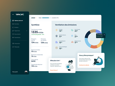 CO2 emissions tracker app app application blue chart clean colors component dashboard figma flat gradient icon illustration interface library minimal ui ux