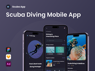 Scuba App - Scuba Diving Mobile App activity diving mobile app mobile design mockup presentation scuba scuba diving sports ui design ux design