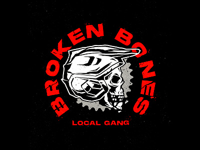 BROKEN BONES / MTB badge bike branding character design drawing graphic design illustration lettering logo mtb procreate skull texture truegrittexturesupply typography vector