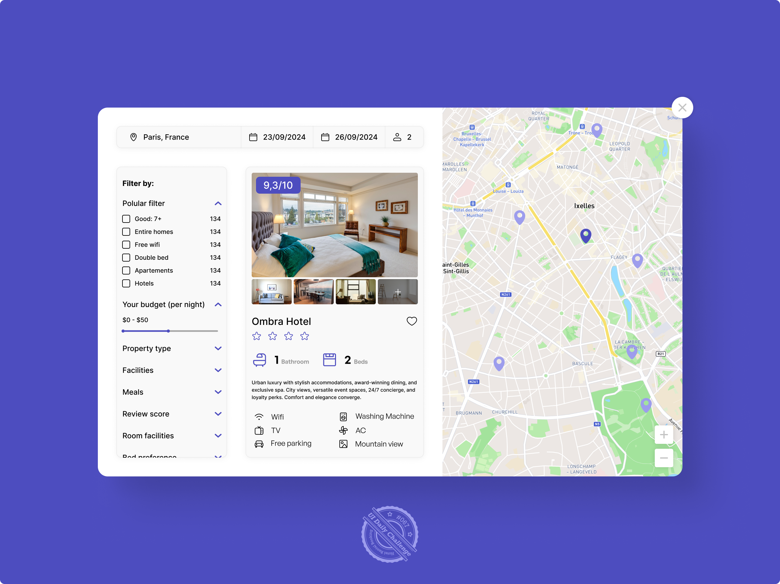 Hotel Rental Booking - UX/UI Design booking booking ui booking.com cadmap dailyui dailyui67 hotel logement map ui mapbox product design rbnb rental ui ui design uiux user interface ux ux design vacation