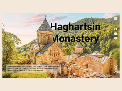 First screen of the landing page for the "Haghartsin Monastery" design ui ux