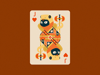 Bounty the Black Cat: Jack of Hearts Playing Card Illustration animals black cat board game cards cat cobra color colour cool cute design flat design geometric illustration jack of hearts nature playing card art playing cards poker snake