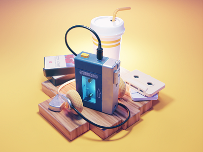 80's Music 3d 80s blender diorama illustration isometric music render synthpop synthwave