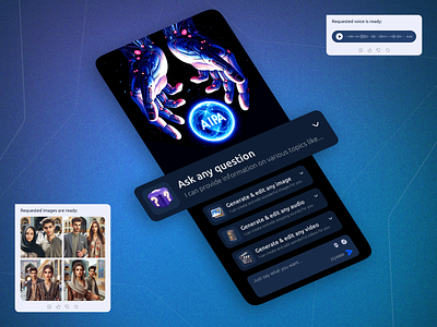 AIRA (All-To-All AI System) ai artificial intelligence blue bot chat chat bot chat gpt concept dark generate gpt inspire mobile phone product design robot text to all text to image ui ux
