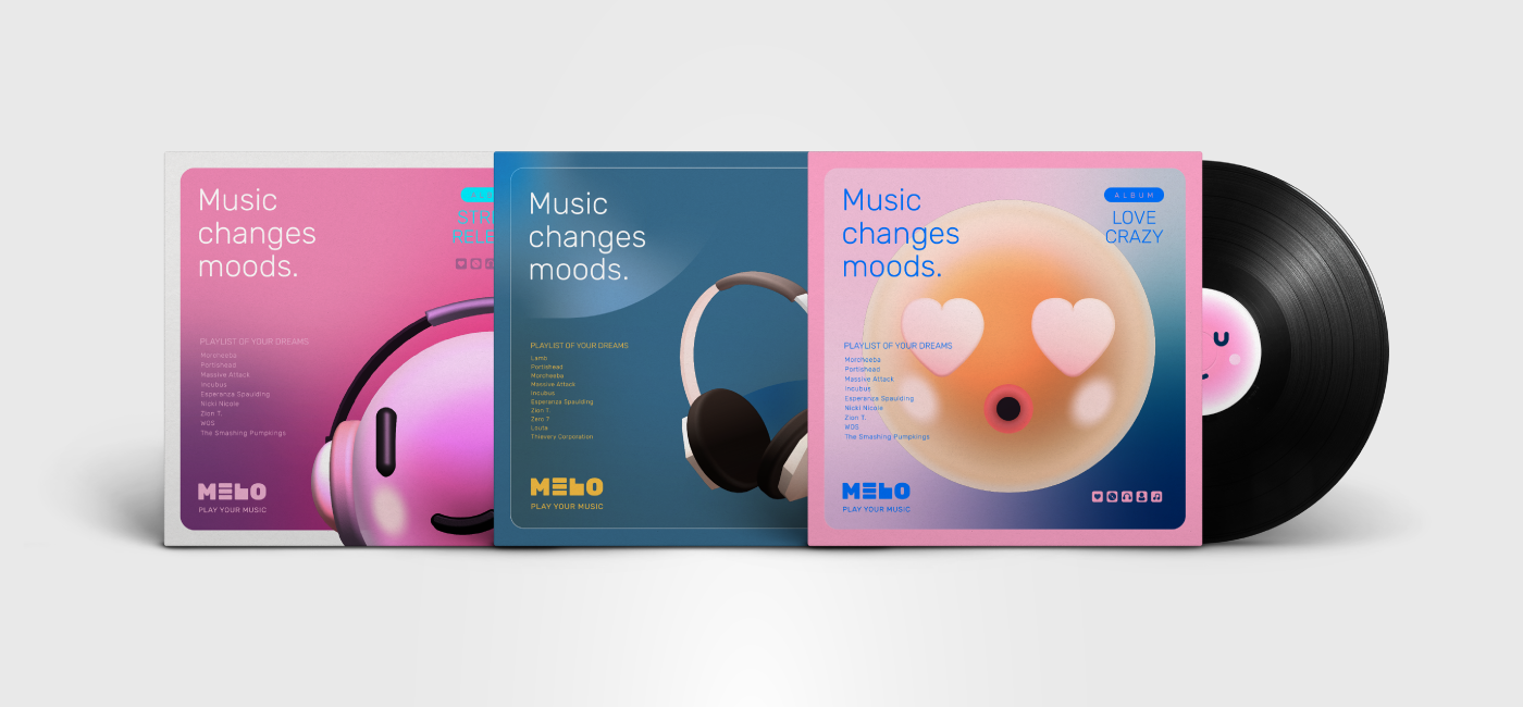 Melo - Brand identity 3d brand branding color design emoticon graphic design identity illustration logo love mockup music pastel vector