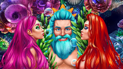 The Main illustration for the online slot - "Mermaid’s Love" bonus game bonus round digital art gambling gambling art gambling design game art game design graphic design illustration art mermaid mermaid game mermaid slot slot design slot illustration slot machine