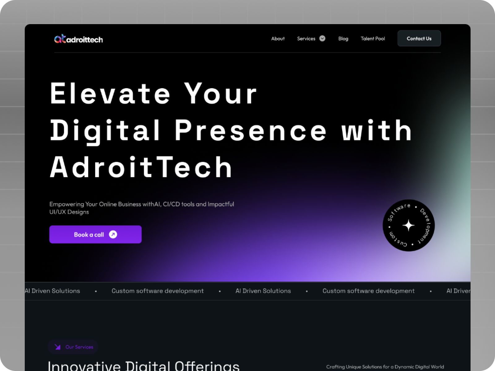 Adroittech - Website Redesign agency branding clickable mockup design figma landing landing page marketing agency portfolio product design promo landing page prototype redesign saas startup landing ui ui ux website design