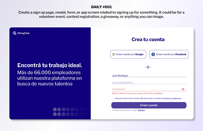 Daily UI Challenge - #001 Sign Up - Crear Cuenta crearcuenta figma form singup ui ux