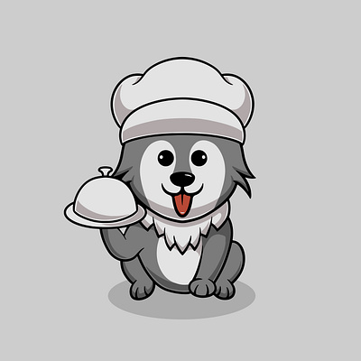 Cute wolf is cooking chocolate cake cartoon illustration cafe