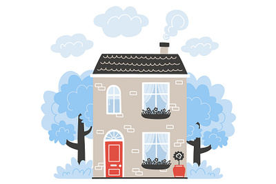 English House adobe illustrator cartoon cozy english house flat graphic design house illustration vector winter