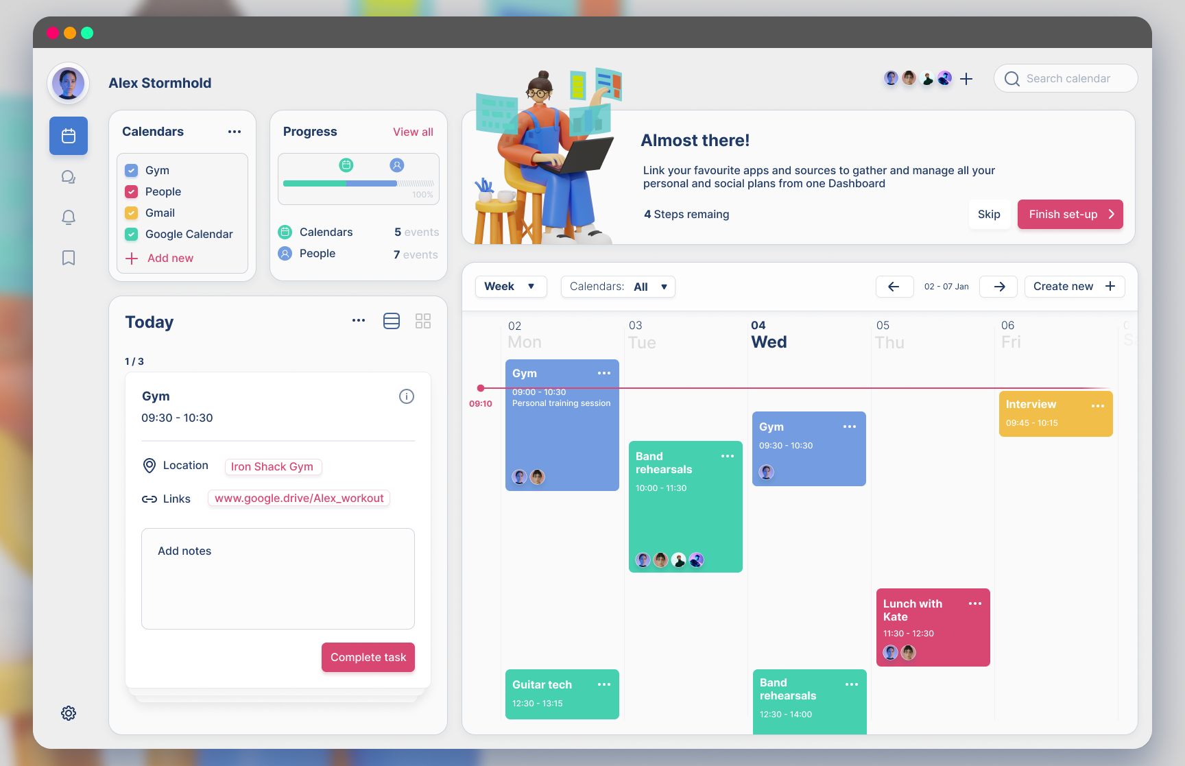 Smart calendar - Task-based social calendar 3d graphics calendar clean ui colourful dashboard light mode modern ui navigation planner product design simple ui user experience design user interface user onboarding ux uxui web design wizard