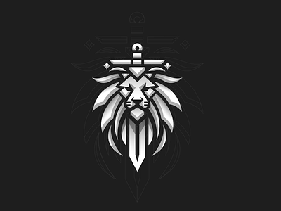Mythical Lion & Sword. lion logo magestic methycal sword