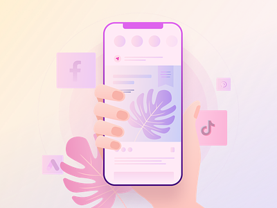Social Media Ads illustration modern flat smartphone
