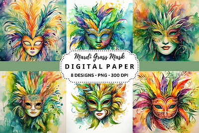 Mardi Grass Mask Digital Paper tumbler wrap