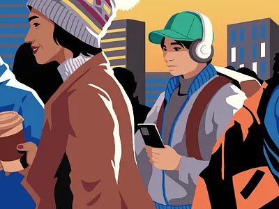 Podcast App Header app branding character crowd design diverse graphic illustration illustrator lifestyle people podcast spot spotify uiux vector walking