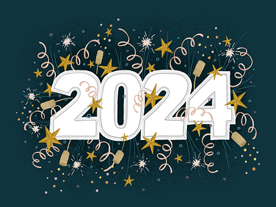 Happy New Year! 2024 art licensing design digital illustration drawing handlettering happy new year illustration ipad illustration lettering procreate procreate illustration type typography