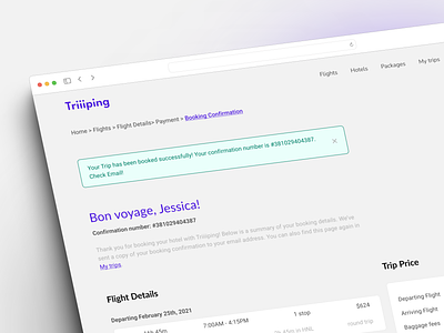 Booking confirmation page for a travel agency website booking confirmation page design travel travel agency ui ux