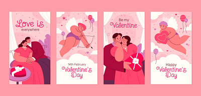 Valentine's Day Cards cards design flat graphic design illustration valentines day vector