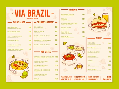 Brazilian Bistro Menu design graphic design hand drawn illustration menu restaurant menu vector