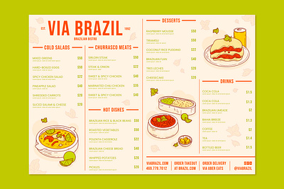 Brazilian Bistro Menu design graphic design hand drawn illustration menu restaurant menu vector