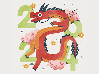 Dragon Year 2024 2024 art character chinese chinese dragon colorful design dragon dragon year festive flat holiday illustration illustrator lunar new year red winter