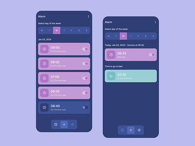 Alarm UI alarm alert android clock colorful dark minimal mobile product ui uiux user interface ux