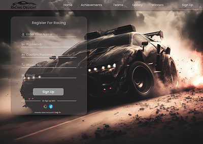 Sign up page for Car Racing #DailyUI car dailyui dark figma graphic design ui