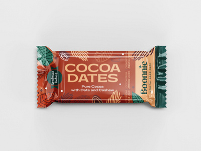 Boonnie - Cocoa Dates Bar chocolate bar cocoa dates food graphic design healthy illustrated illustration packaging packaging design raw vegan