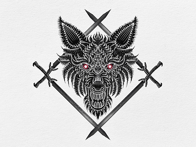 Wolf head design dribbble emblem engraving graphic head illustration predator print russia swords symbol vector wolf