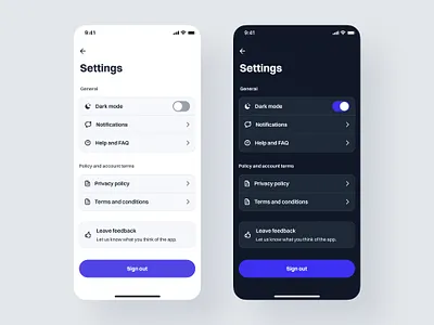 App settings app dark mode log off settings ui