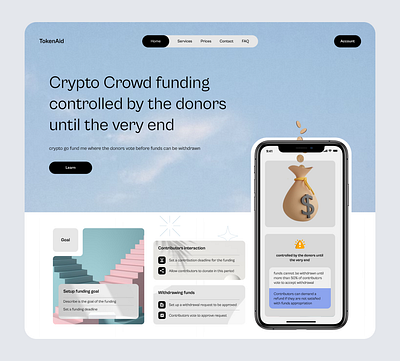 TokenAid landing page crowdfundimg crypto designer gofundme landing page prodct design ui ux