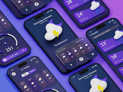 3D Weather App 3d 3d blender animation app blender branding c4d design explore graphic design illustration landingpage logo motion graphics purple render ui uiux uix weather