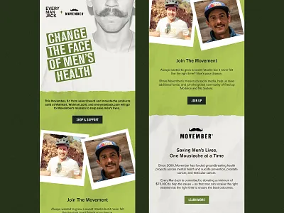 Men's Grooming Email Design – Every Man Jack brand design branding charity email digital design email email design email marketing email newsletter every man jack graphic design green email mens grooming moustache mustache outdoors outdoorsy paper texture promotional design promotional graphics