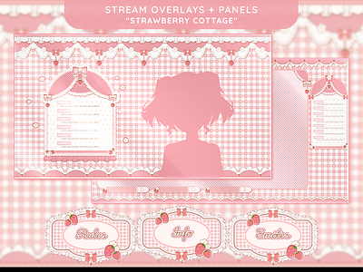 🍓🎀 Strawberry Cottage 🎀🍓 Stream overlays and panels cute stream overlay stream stream graphics stream overlay twitch twitch design twitch graphics