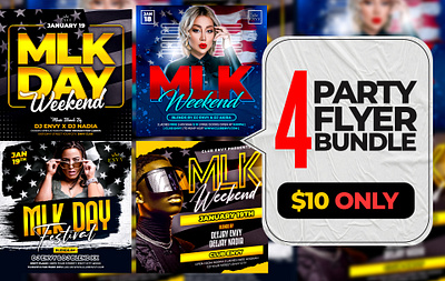 4 (Four) Party Flyers Bundle after work party bash bundleoffer club flyer club party design flyerbundle girls night out graphic design ladies night mlk mlkday mlkparty neon offer partyflyerbundle