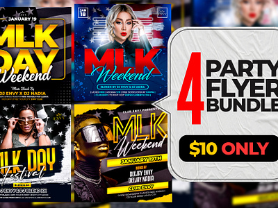 4 (Four) Party Flyers Bundle after work party bash bundleoffer club flyer club party design flyerbundle girls night out graphic design ladies night mlk mlkday mlkparty neon offer partyflyerbundle