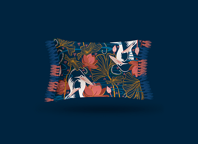 Blue lagoon embroidery cushion design art botanical illustration illustration art surface design textile design