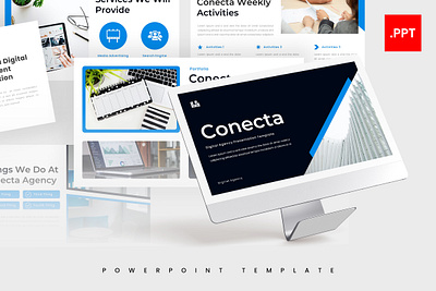 Conecta PowerPoint Template agency black blue business conecta digital gsl key modern powerpoint ppt pptx presentation template ui website