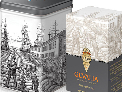 Gevalia Coffee Packaging Illustrated by Steven Noble artwork branding design engraving etching gevalia coffee illustration line art packaging pen and ink scratchboard steven noble woodcut