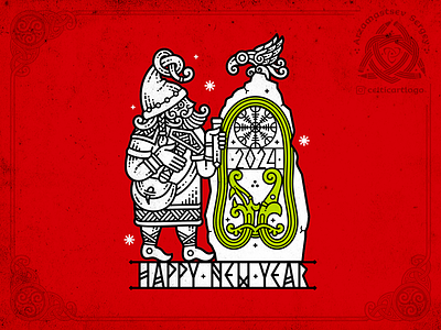 Happy new year 2024 2024 artist bird celtic design dragon illustration irish knot knotwork newyear norse ornament rune runestone santa viking