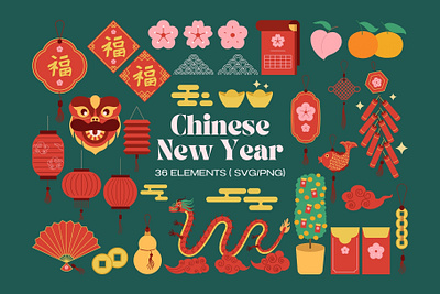 36 Chinese New Year Elements chinese chinese new year chinese new year illustration culture festival graphic design lunar lunar new year new year oriental ornaments traditional