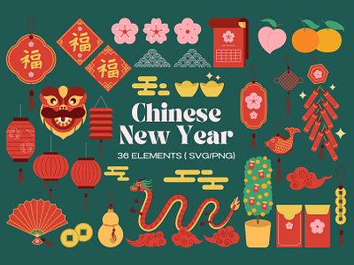 36 Chinese New Year Elements chinese chinese new year chinese new year illustration culture festival graphic design lunar lunar new year new year oriental ornaments traditional