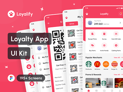 Loyalify - Loyalty App UI Kit app app design application design design system figma interface loyalty app mobile mobile app mockup points app portfolio project rewards app template ui ui design ui kit uiux